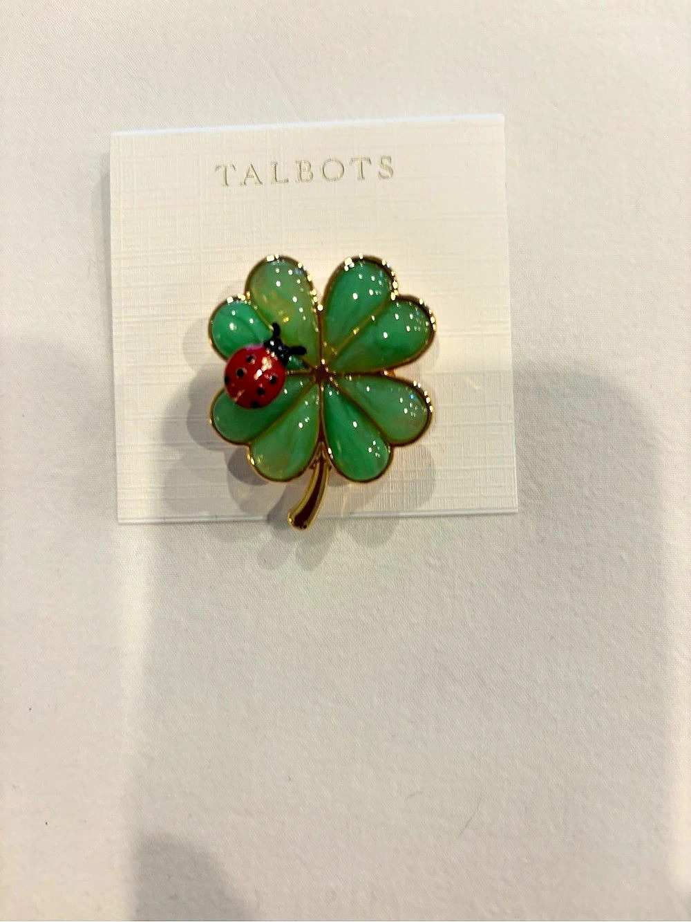 Talbots Lucky Clover Brooch Clover & Ladybug Brooch in Green & Red NWT